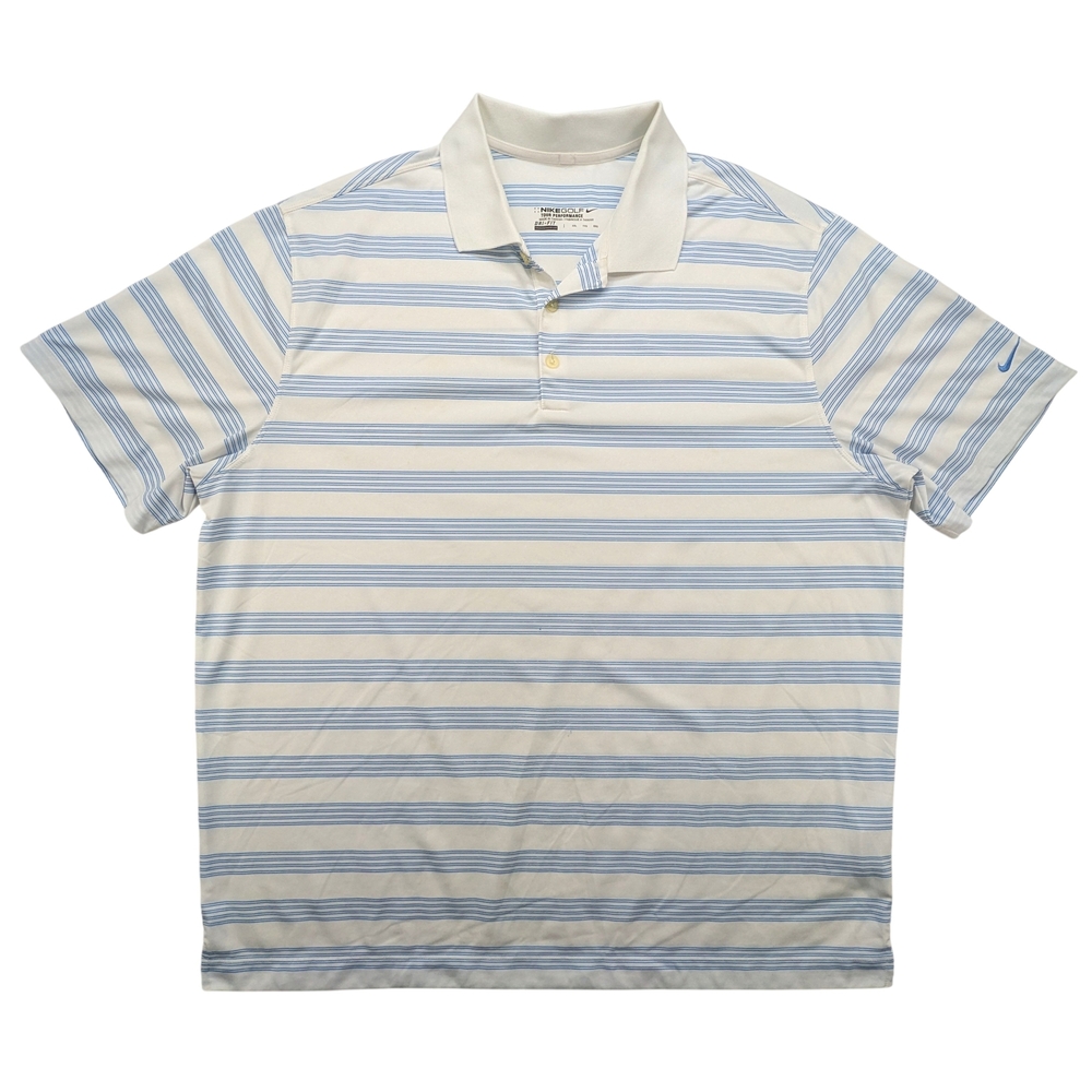Nike Golf Shirt Mens 2XL Tour Performance Dri-Fit Polo Blue Stripe Athletic